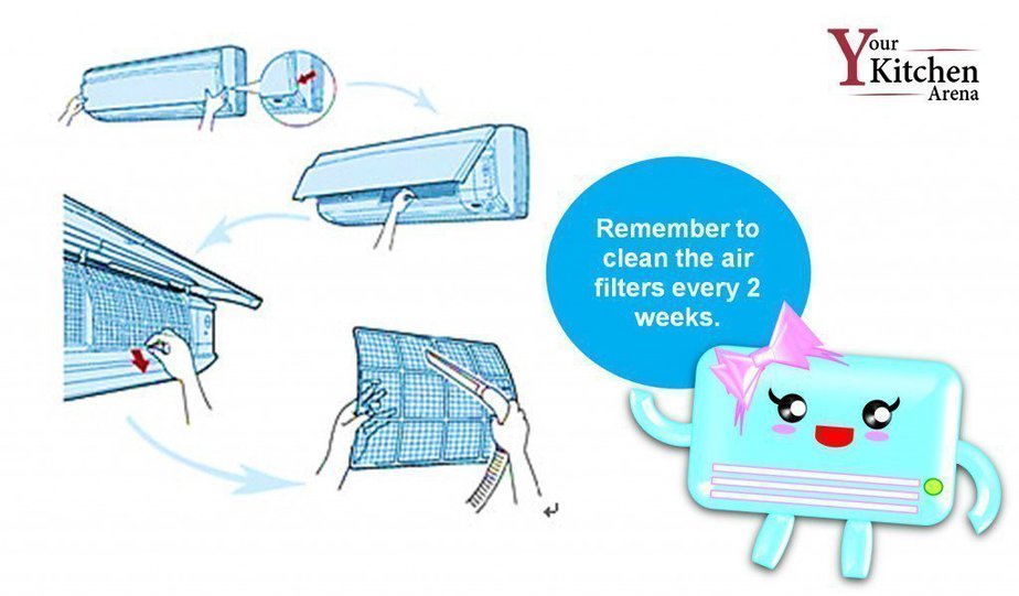 Image of cleaning the filters of portable ac to improve efficiency