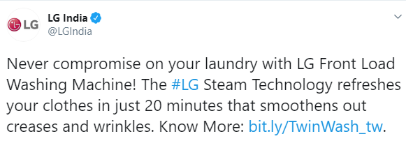 LG Tweet regarding LG steam technology